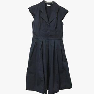 Eshakti 100% Cotton Fit-flare Shirt Dress Cap Sleeves Pockets Navy Womens Large